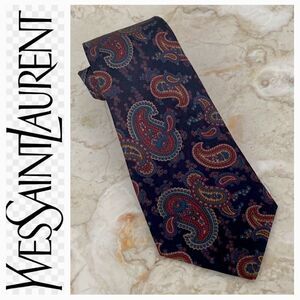 Yves Saint Laurent Dark Paisley Print Tie 100% Silk